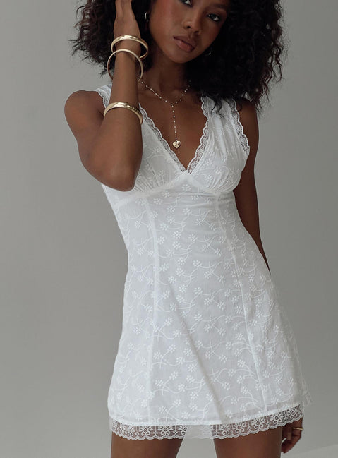 front view of model wearing Princess Polly Gimmie Mini Dress White V-Neck 