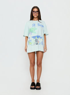 St Tropez Postcards Oversized Graphic Tee Washed Blue