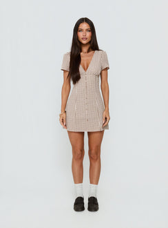 Loveliness Playsuit Brown Check Petite