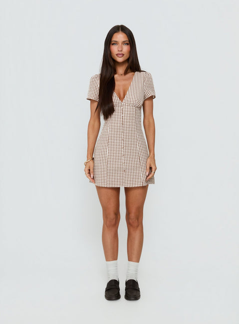 Loveliness Playsuit Brown Check Petite