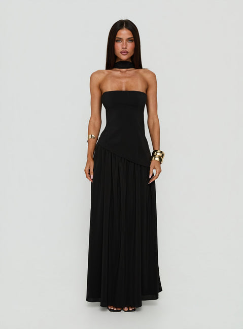 Odela Strapless Drop Waist Maxi Dress Black