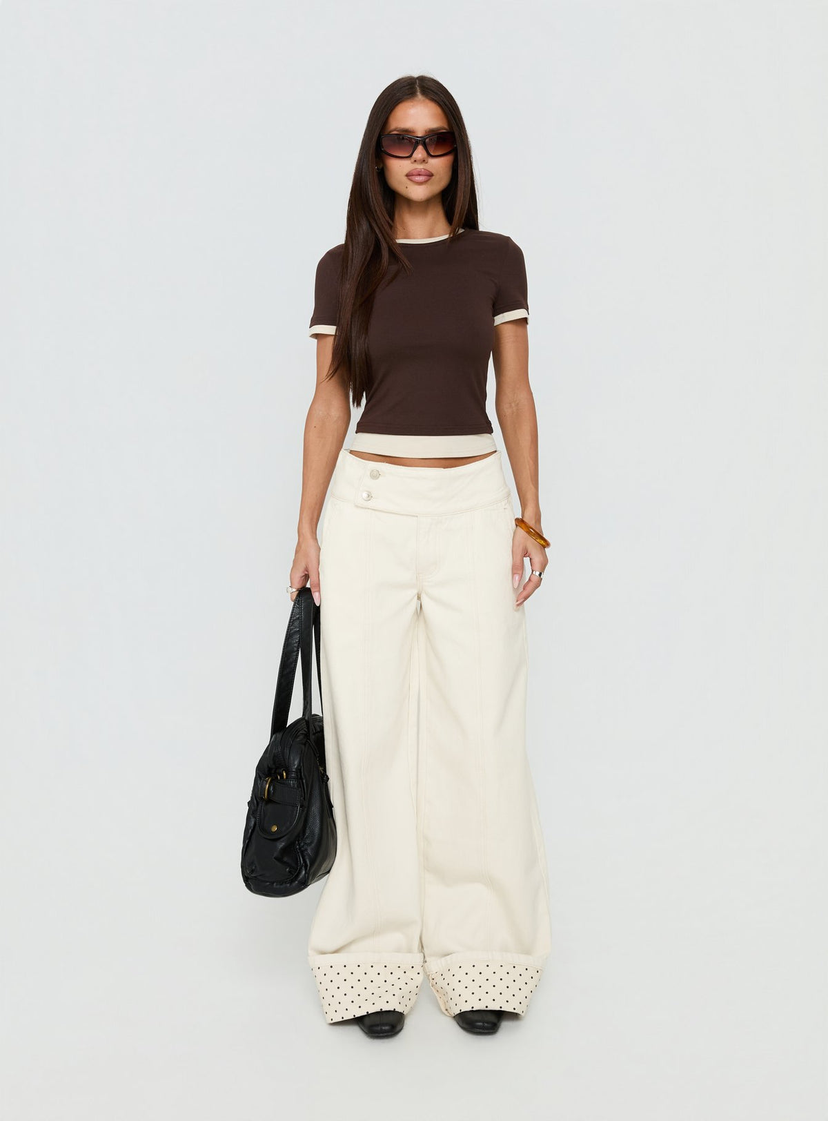 Nikoletta Foldover Jeans Cream / Polka