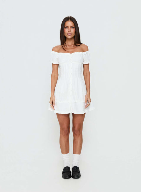 Zoela Off Shoulder Ruffle Mini Dress White