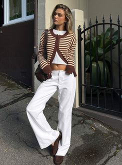 Showcasing Buenos No Waist Low Rise Straight Leg Jeans White Petite in womens-jeans front view of model wearing Princess Polly