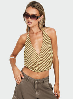 Priella Plunge Halter Top Yellow Stripe