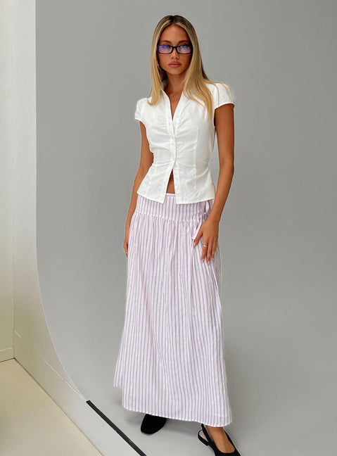 back view of model wearing Princess Polly Antheia Maxi Skirt White Multi Maxi 