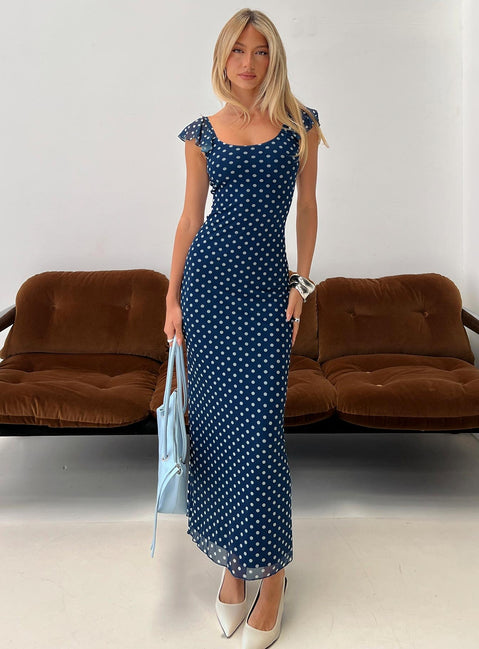 Sandberg Maxi Dress Blue Polka Dot