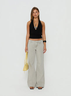 Introducing the Slow Ride Mid Rise Bootleg Belted Jeans Desert Grey in womens-jeans front view of model wearing Princess Polly