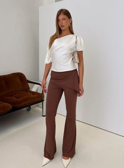 Introducing the Masimo Layered Pants Chocolate in womens regular pants with high-rise and wide-leg silhouette front view of model wearing Princess Polly