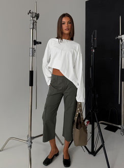 Featuring Indee Cropped Cargo Pants Charcoal in womens-regular-pants with mid-rise front view of model wearing Princess Polly