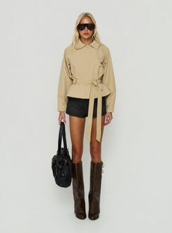Ranique Tie Waist Cropped Trench Coat Beige