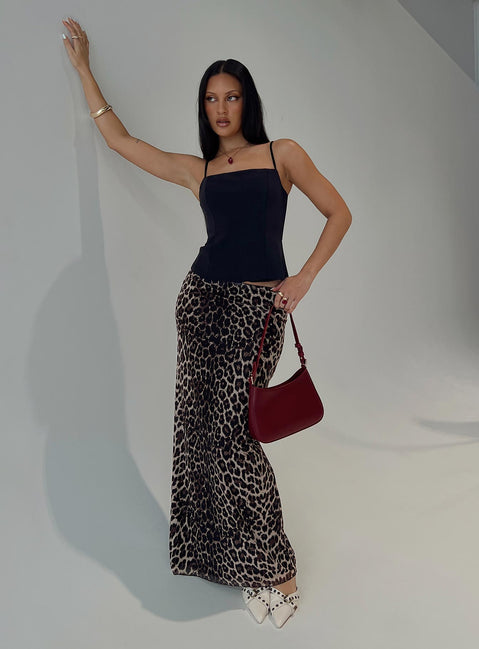   front view of model wearing Princess Polly Ergo Maxi Skirt Leopard Tall Maxi Skirts Skirts 