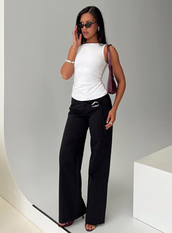 side view of model wearing Princess Polly Lose Your Number High Neck Top White Sleeveless Crew Neck 