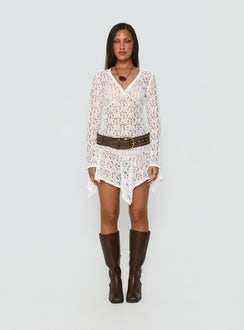 Somanie Long Sleeve Lace Mini Dress White