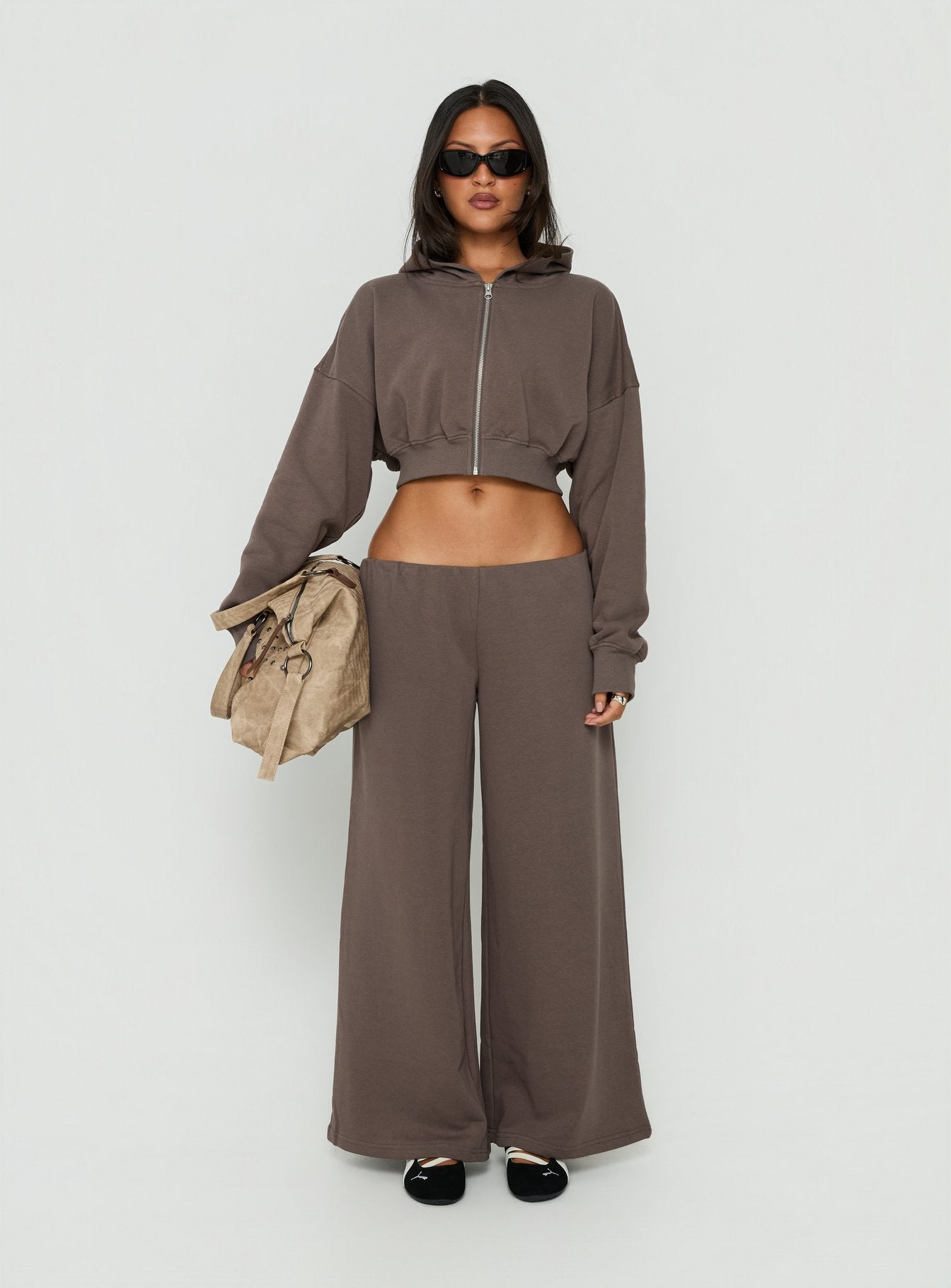 A closer look at the Lanna Fleece Zip Through Cropped Hoodie Grey in womens-jumpers with short length product Princess Polly