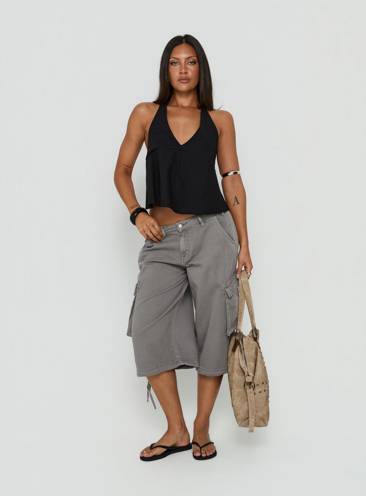 Hudsen Longline Cargo Shorts Charcoal Petite