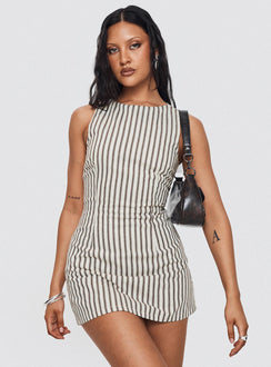 Yumiko Romper Brown Stripe Tall