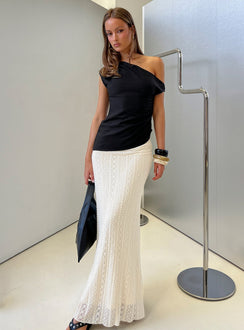 Discover the Katerine Ruched Lace Maxi Skirt Cream in womens-skirts front view of model wearing Princess Polly