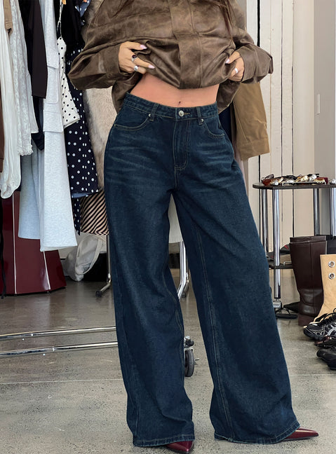 Naylor Mid Rise Wide Leg Jeans Mid Blue Denim Petite