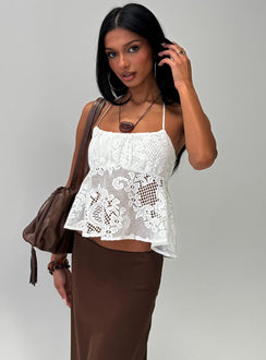 Solenne Sheer Crochet Lace Top White