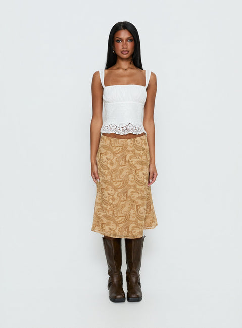   front view of model wearing Princess Polly Moses Midi Skirt Paisley Midi Skirts Skirts 