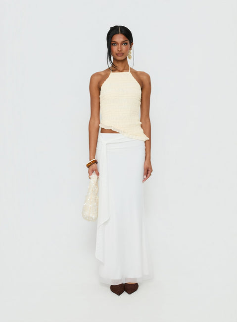 Stairway To Heaven Shirred Asymmetrical Halter Top Cream