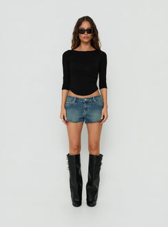 Milania Ultra Low Rise Mini Denim Shorts Vintage Dirty Blue