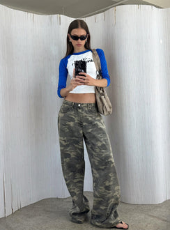 Showcasing the Naylor Mid Rise Wide Leg Jeans Camo in womens-jeans front view of model wearing Princess Polly