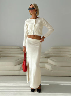 side view of model wearing Princess Polly Collase Knit Sweater Cream cropped 