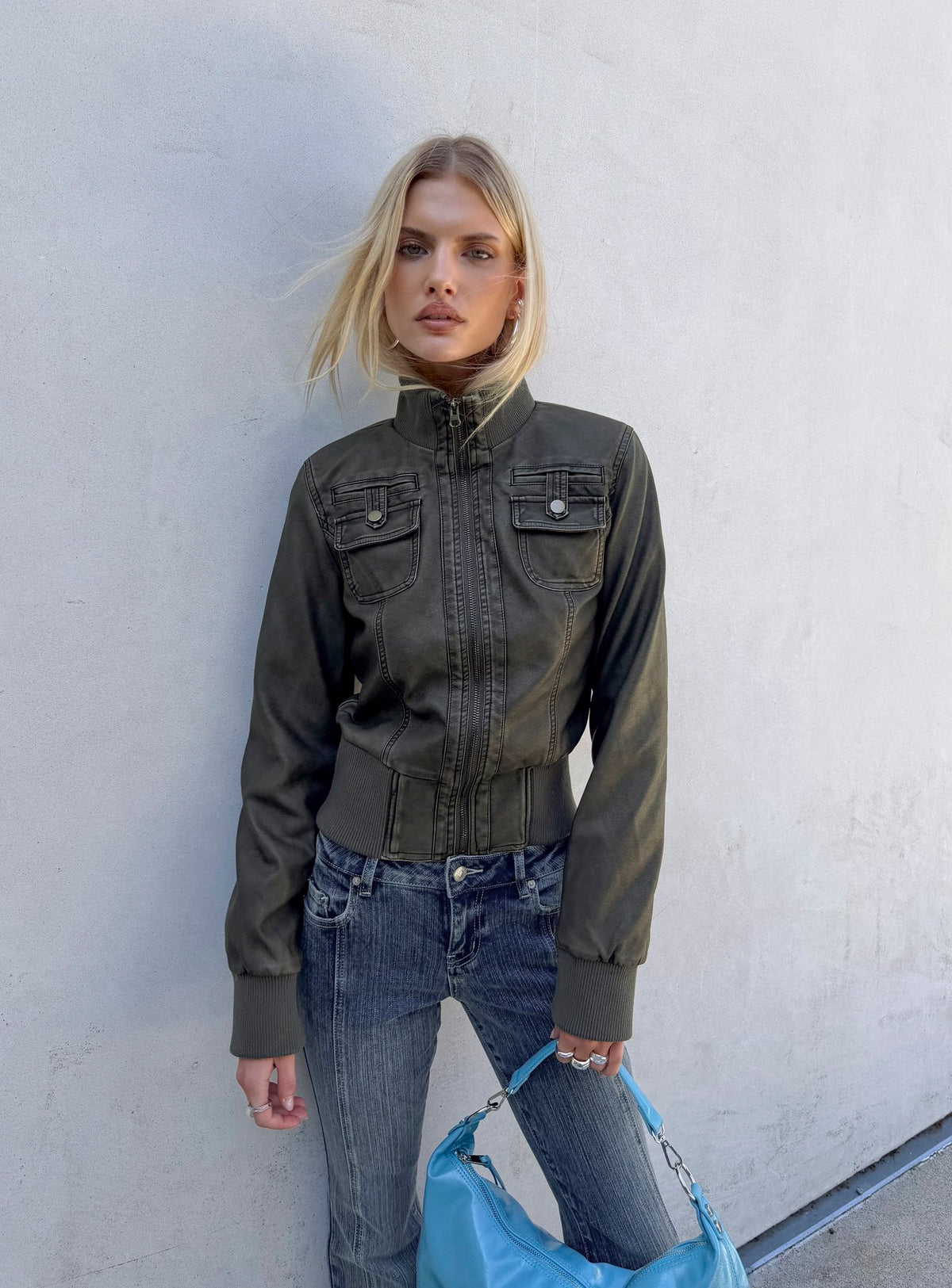 Marykate Funnel Neck Fitted Jacket Washed Black