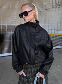 Dialtone Funnel Neck Faux Leather Jacket Black