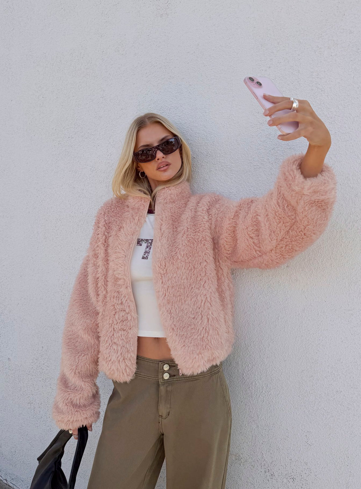 Jordynn Fleece Zip Through Jacket Dusty Pink