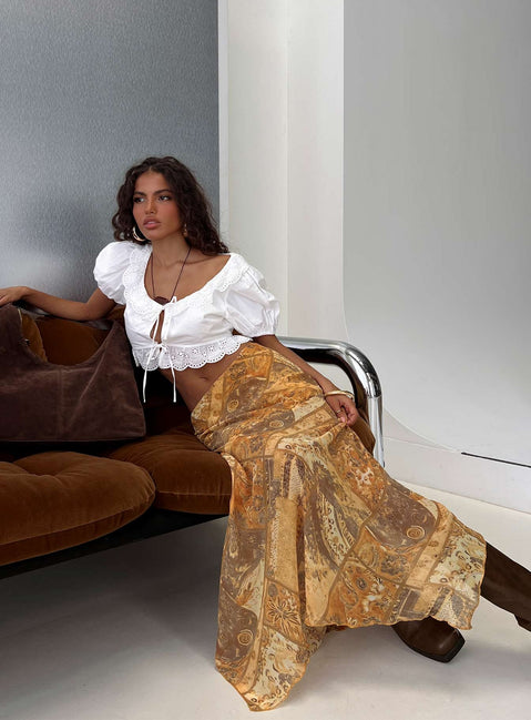   front view of model wearing Princess Polly Lyanna Hanky Hem Maxi Skirt Multi Maxi Skirts 