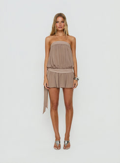 We Belong Together Strapless Blouson Mini Dress Mushroom