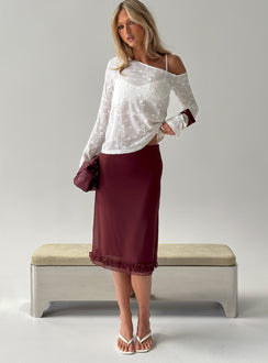   front view of model wearing Princess Polly Rosette Frill Midi Skirt Currant 