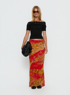   front view of model wearing Princess Polly Rowana Maxi Skirt Multi Paisley Maxi Skirts 