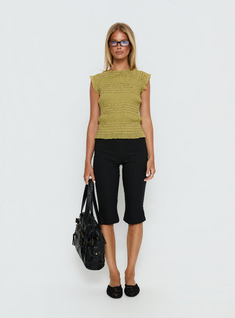 Talyn Cap Sleeve Frill Top Olive