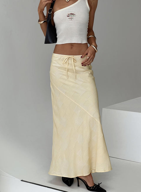 back view of model wearing Princess Polly Radiance Maxi Skirt Yellow Maxi 