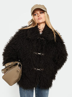 Nikolie Faux Fur Frog Closure Jacket Chocolate