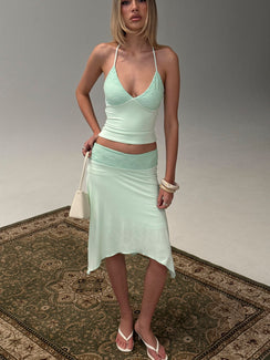 Natabelle Lace Detail Halter Top Mint