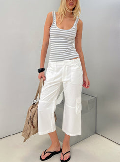 Designed with the Indee Cropped Cargo Pants White womens-regular-pants featuring high-rise front view of model wearing Princess Polly