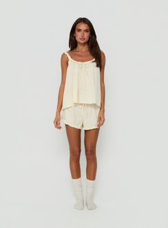 Nattalie Tie Waist Frill Sleep Shorts Cream