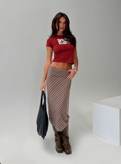   front view of model wearing Princess Polly Harbor Stripe Midi Skirt Multi Midi Skirts Skirts 