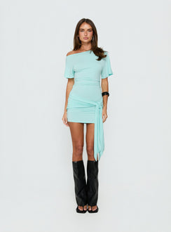 Eastside Girls Off Shoulder Cinched Mini Dress Turquoise