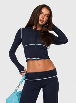 Kimberlyn Long Sleeve Jersey Zip Through Top Navy