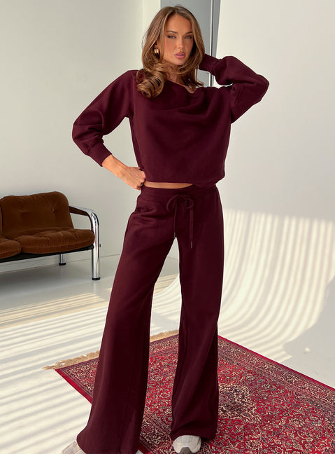 front view of model wearing Princess Polly Wellness Off the Shoulder Jumper Currant cropped 