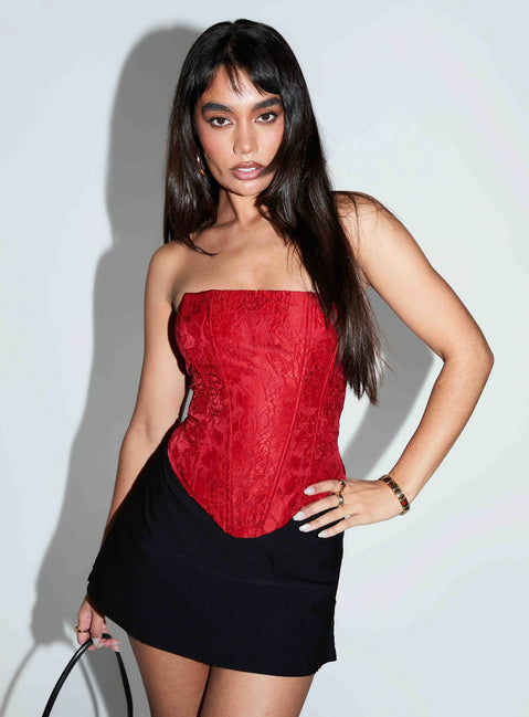 Ameliaa Strapless Corset Top Red