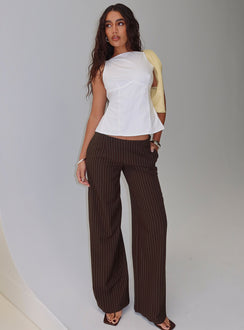 Khane Low Rise Wide Leg Pant Brown Pinstripe Tall