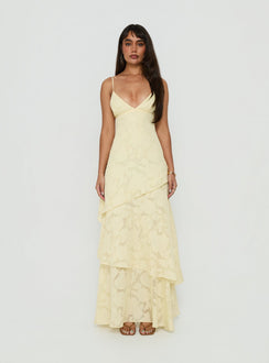 Lyricah Tiered Tie Back Maxi Dress Yellow