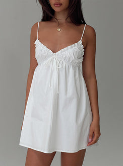 front view of model wearing Princess Polly Alchemy Mini Dress White V-Neck 